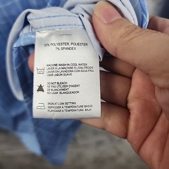 Report Collection Light Blue Plaid Shirt X4 Stretch Long Sleeve Size M 33-34 - Picture 8 of 10